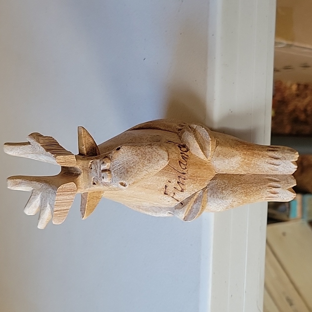 Finland Handcarved Wooden Reindeer Shelf Sitter